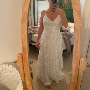 Magically Charming White Sequin Embroidered Lace-Up Maxi Dress